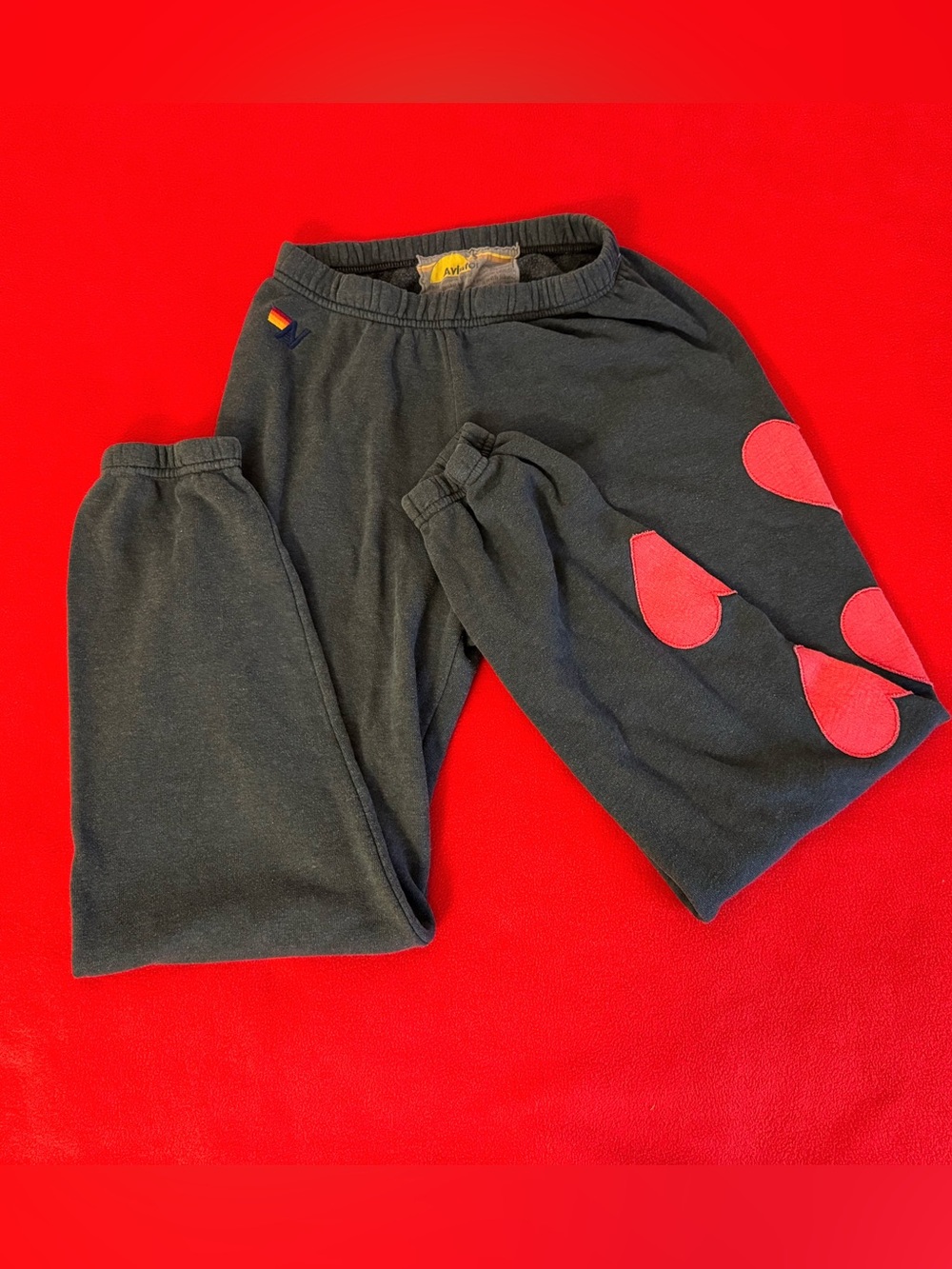 Aviator Nation 4 HEART STITCH SWEATPANTS Gray Women’s Size Small